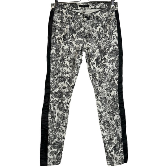 7 For All Mankind  Floral Print Side Stripes Black White Printed Jeans Denim 29 - Picture 1 of 16